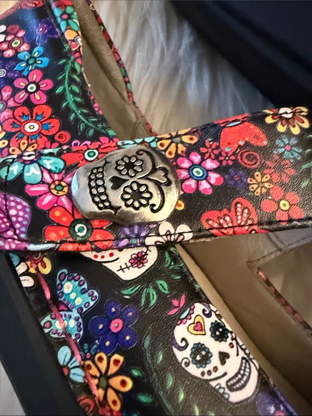 Alegria Black Multicolor Floral & Skull Mary Jane Shoes